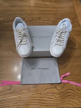Dee Ocleppo Cream Shearling-Trim Leather Sneakers